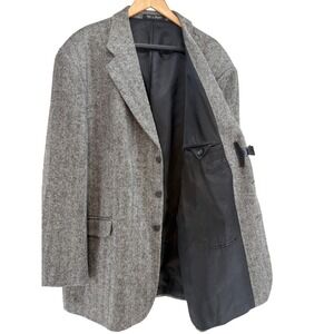Men's Blazer Herringbone Wool Lined Business Casual Sport Coat Jacket 52L Preppy